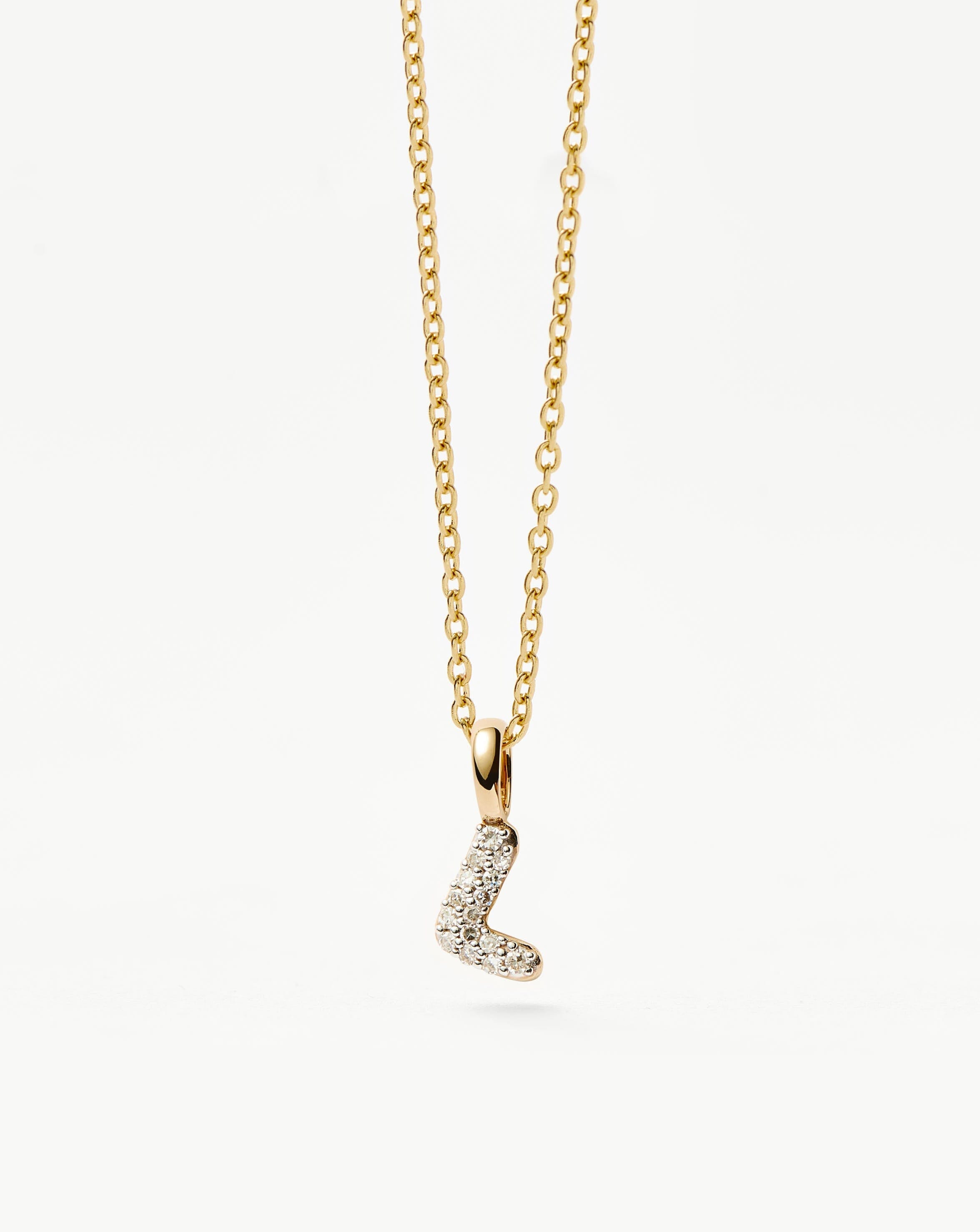 Fine Diamond Initial Mini Pendant Necklace - L | 14k Solid Yellow Gold Plated/Diamond Necklaces Missoma 