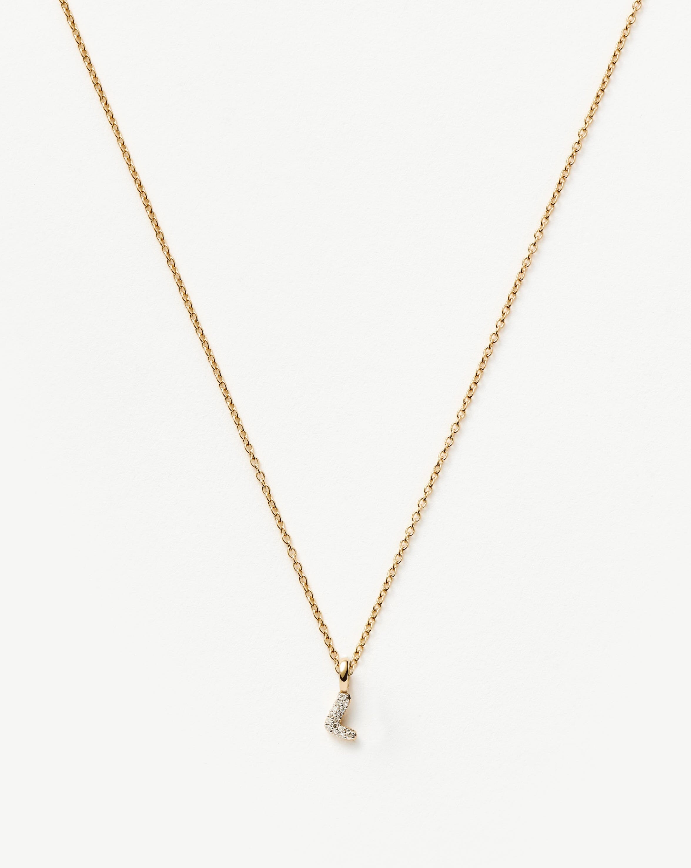 Fine Diamond Initial Mini Pendant Necklace - L | 14k Solid Yellow Gold Plated/Diamond Necklaces Missoma 