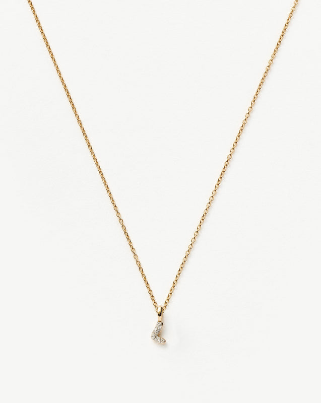 Solid Gold Diamond Initial Mini Pendant Necklace - L | 14k Solid Yellow Gold Plated/Diamond
