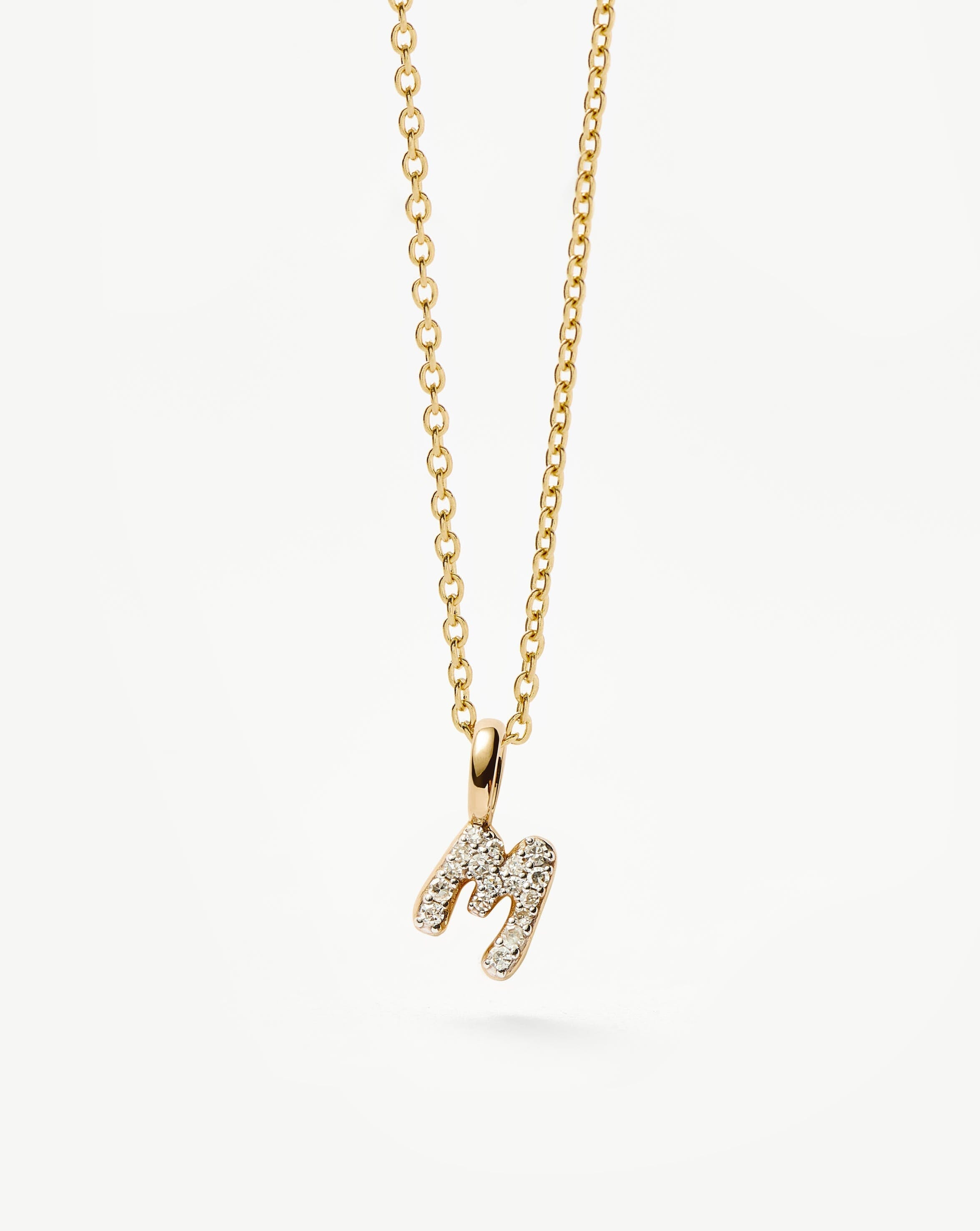 Fine Diamond Initial Mini Pendant Necklace - M | 14k Solid Yellow Gold Plated/Diamond Necklaces Missoma 