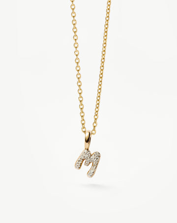 Fine Diamond Initial Mini Pendant Necklace - M | 14k Solid Yellow Gold Plated/Diamond Necklaces Missoma 
