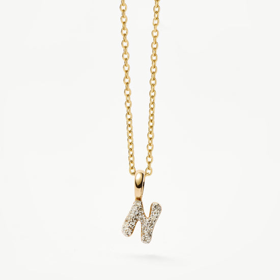 Fine Diamond Initial Mini Pendant Necklace - N | 14k Solid Yellow Gold Plated/Diamond Necklace Missoma 