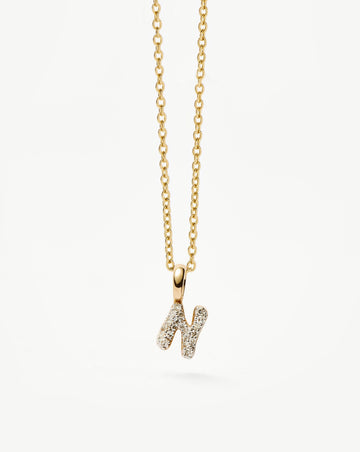 Fine Diamond Initial Mini Pendant Necklace - N | 14k Solid Yellow Gold Plated/Diamond Necklace Missoma 