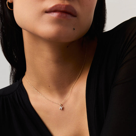 Fine Diamond Initial Mini Pendant Necklace - N | 14k Solid Yellow Gold Plated/Diamond Necklace Missoma 
