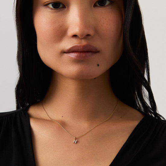 Fine Diamond Initial Mini Pendant Necklace - N | 14k Solid Yellow Gold Plated/Diamond Necklace Missoma 