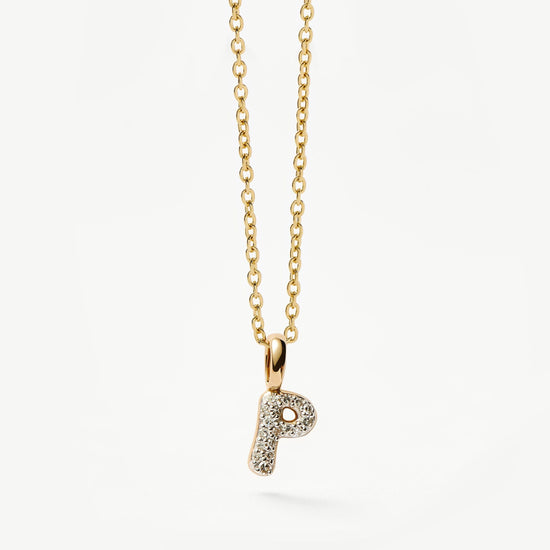 Fine Diamond Initial Mini Pendant Necklace - P | 14k Solid Yellow Gold Plated/Diamond Necklaces Missoma 