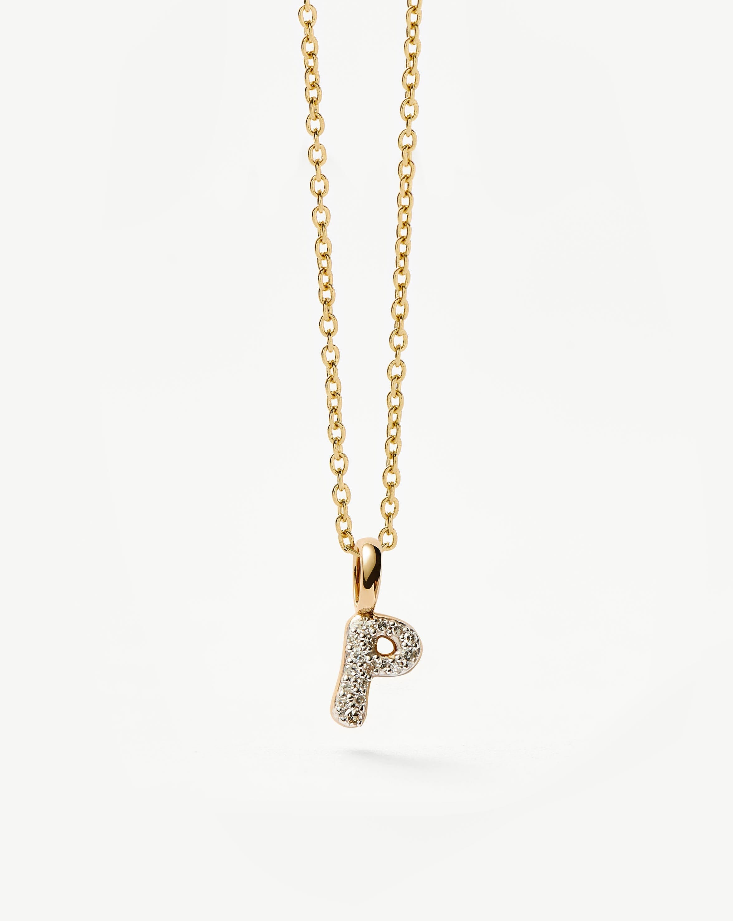 Fine Diamond Initial Mini Pendant Necklace - P | 14k Solid Yellow Gold Plated/Diamond Necklaces Missoma 