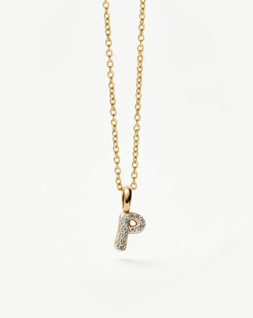Fine Diamond Initial Mini Pendant Necklace - P | 14k Solid Yellow Gold Plated/Diamond Necklaces Missoma 