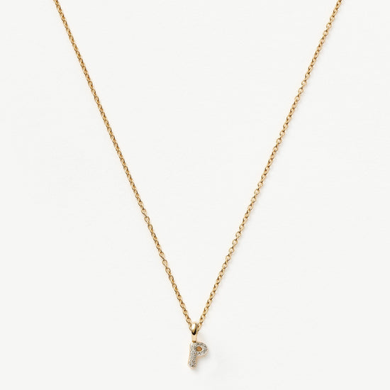 Fine Diamond Initial Mini Pendant Necklace - P | 14k Solid Yellow Gold Plated/Diamond Necklaces Missoma 