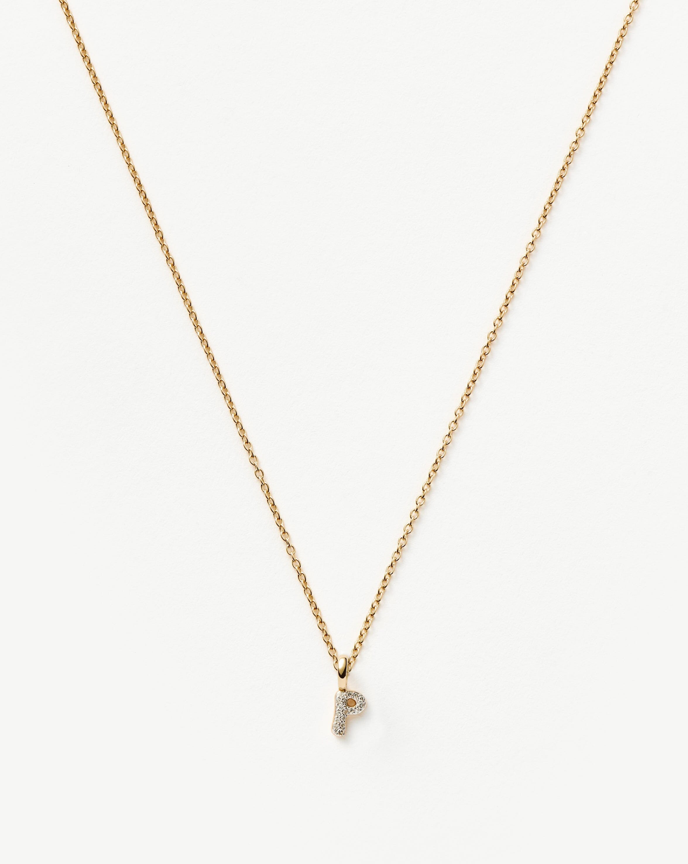 Fine Diamond Initial Mini Pendant Necklace - P | 14k Solid Yellow Gold Plated/Diamond Necklaces Missoma 