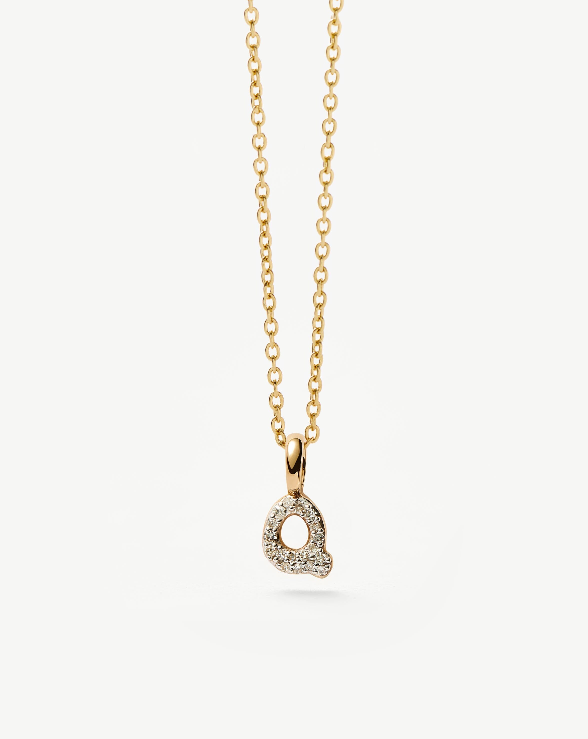 Fine Diamond Initial Mini Pendant Necklace - Q | 14k Solid Yellow Gold Plated/Diamond Necklaces Missoma 