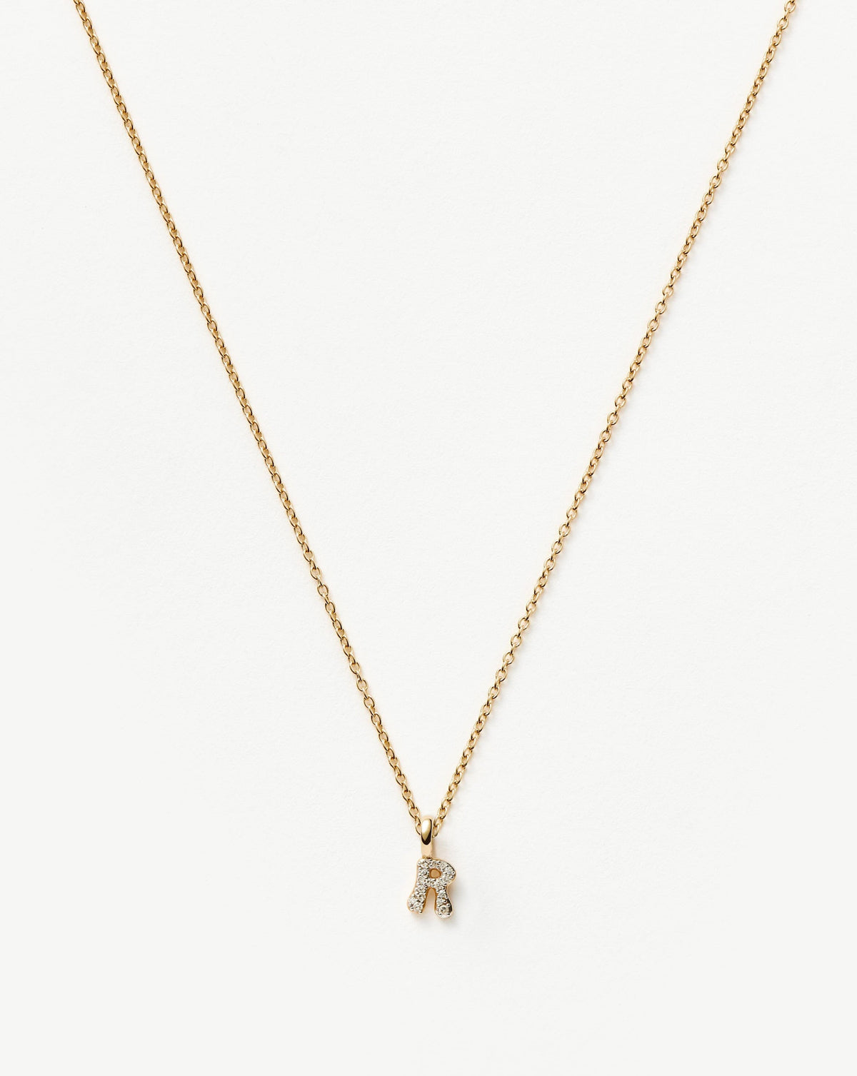 Fine Diamond Initial Mini Pendant Necklace - R | 14k Solid Yellow Gold Plated/Diamond Necklaces Missoma 