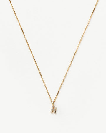Fine Diamond Initial Mini Pendant Necklace - R | 14k Solid Yellow Gold Plated/Diamond Necklaces Missoma 