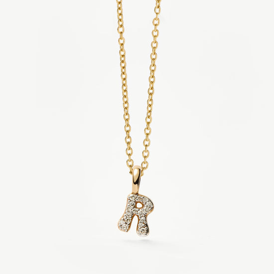 Fine Diamond Initial Mini Pendant Necklace - R | 14k Solid Yellow Gold Plated/Diamond Necklaces Missoma 