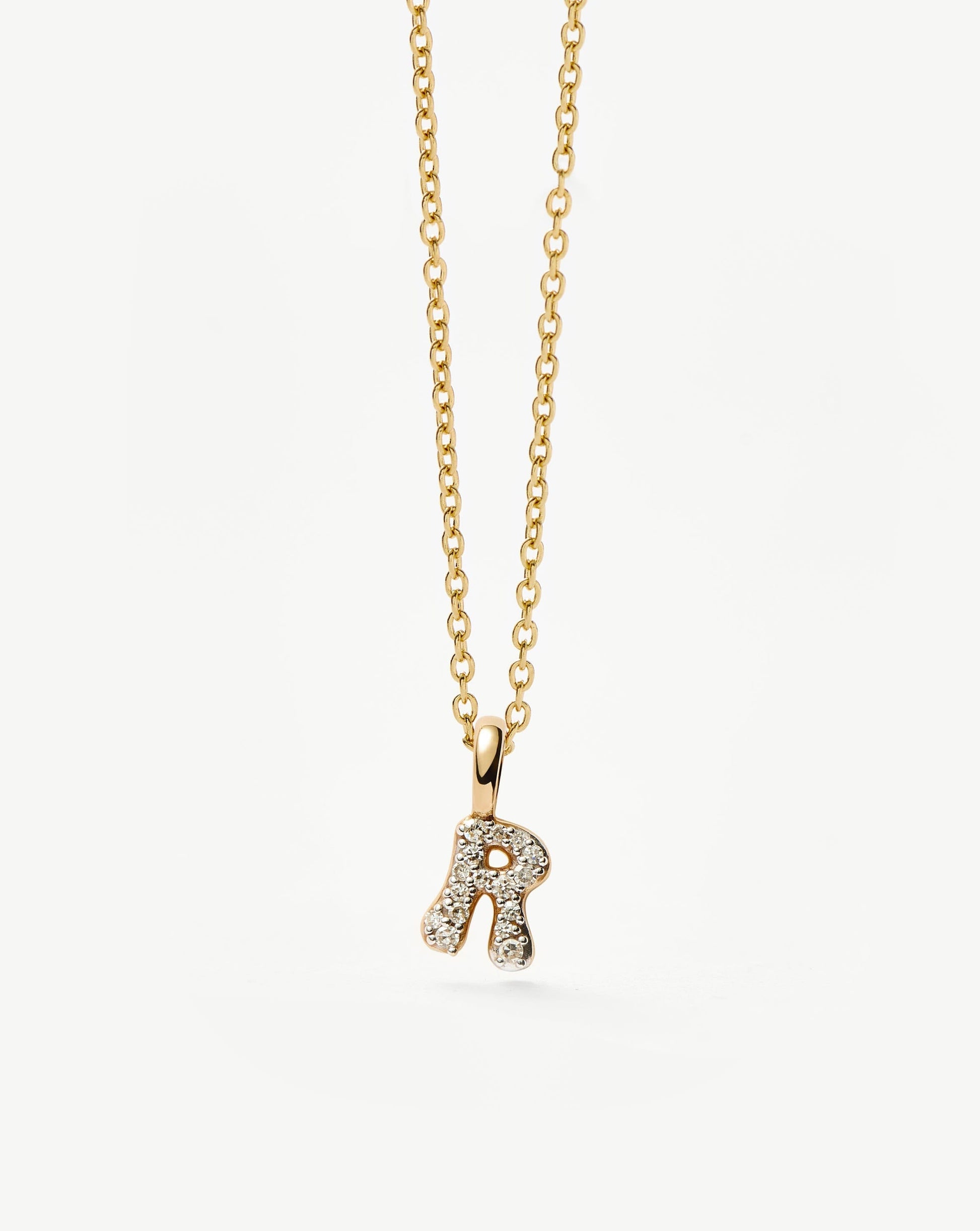 Fine Diamond Initial Mini Pendant Necklace - R | 14k Solid Yellow Gold Plated/Diamond Necklaces Missoma 