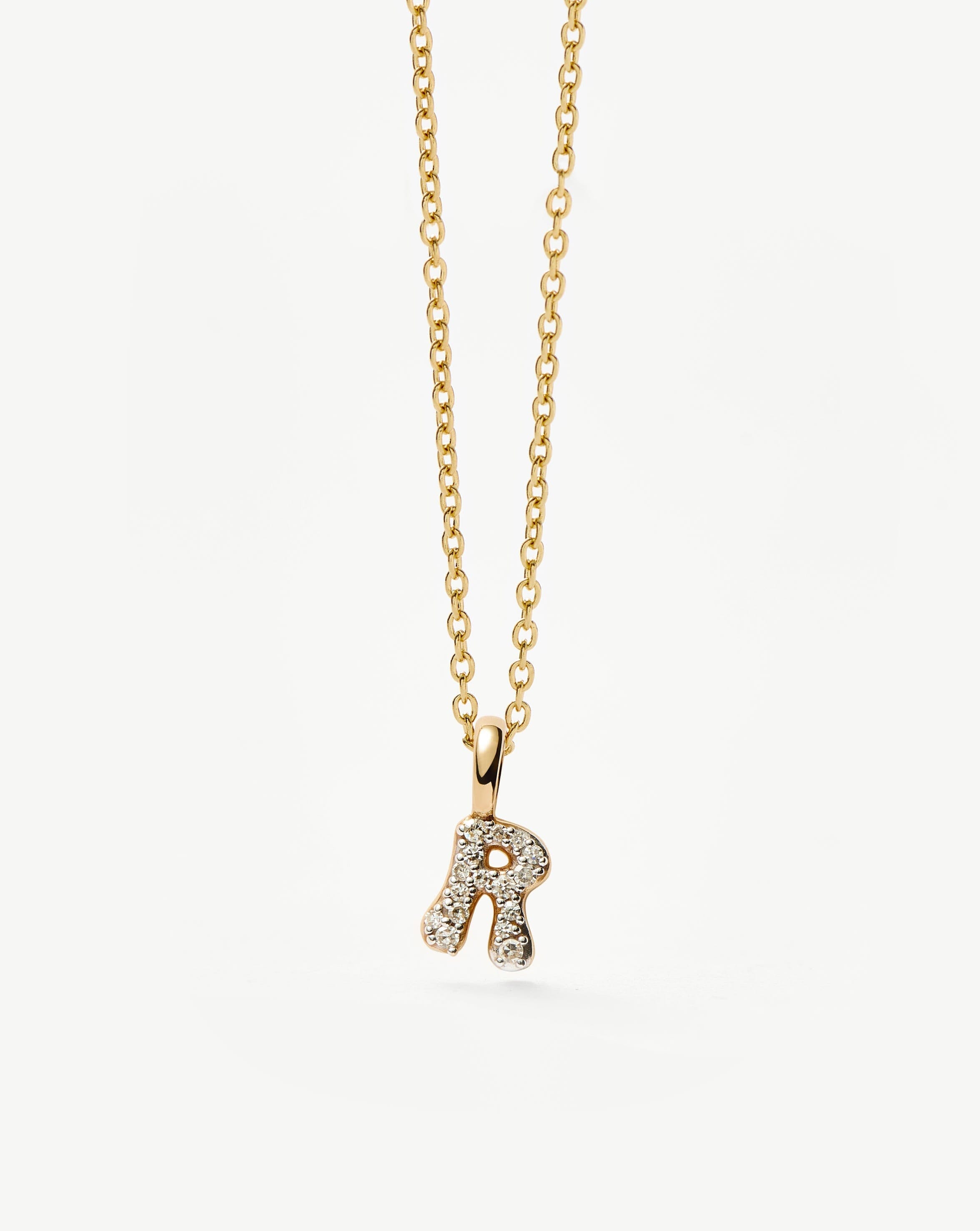 Fine Diamond Initial Mini Pendant Necklace - R | 14k Solid Yellow Gold Plated/Diamond Necklaces Missoma 