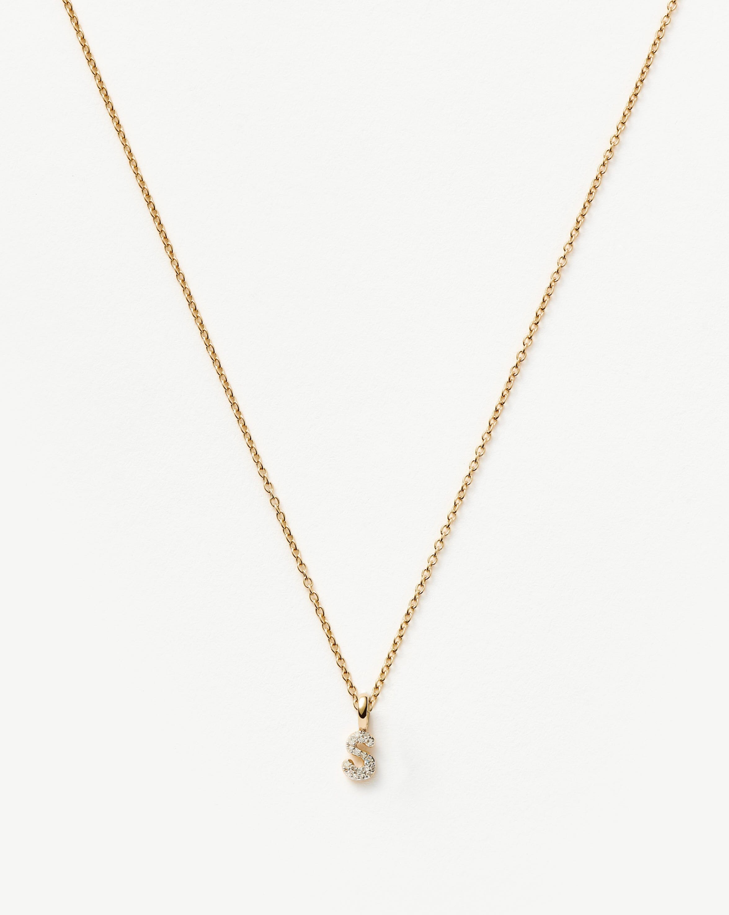 Fine Diamond Initial Mini Pendant Necklace - S | 14k Solid Yellow Gold Plated/Diamond Necklaces Missoma 
