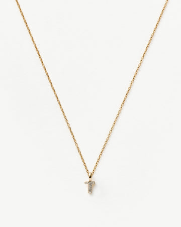 Fine Diamond Initial Mini Pendant Necklace - T | 14k Solid Yellow Gold Plated/Diamond Necklaces Missoma 