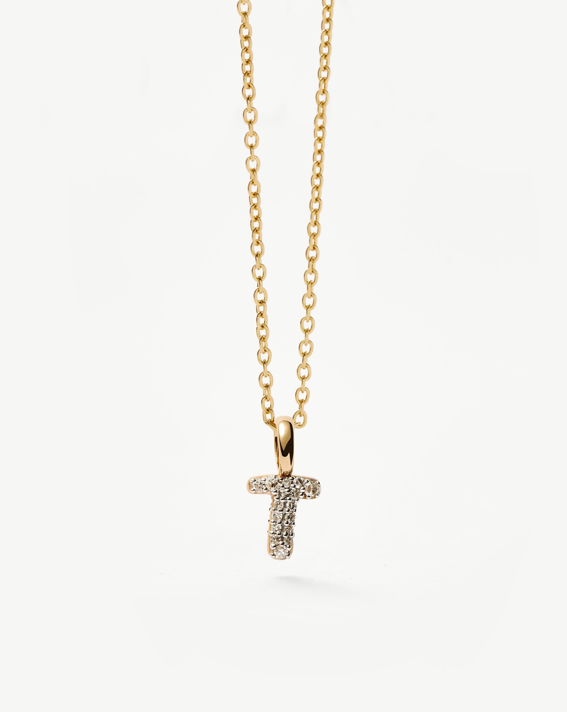 Fine Diamond Initial Mini Pendant Necklace - T | 14k Solid Yellow Gold Plated/Diamond Necklaces Missoma 