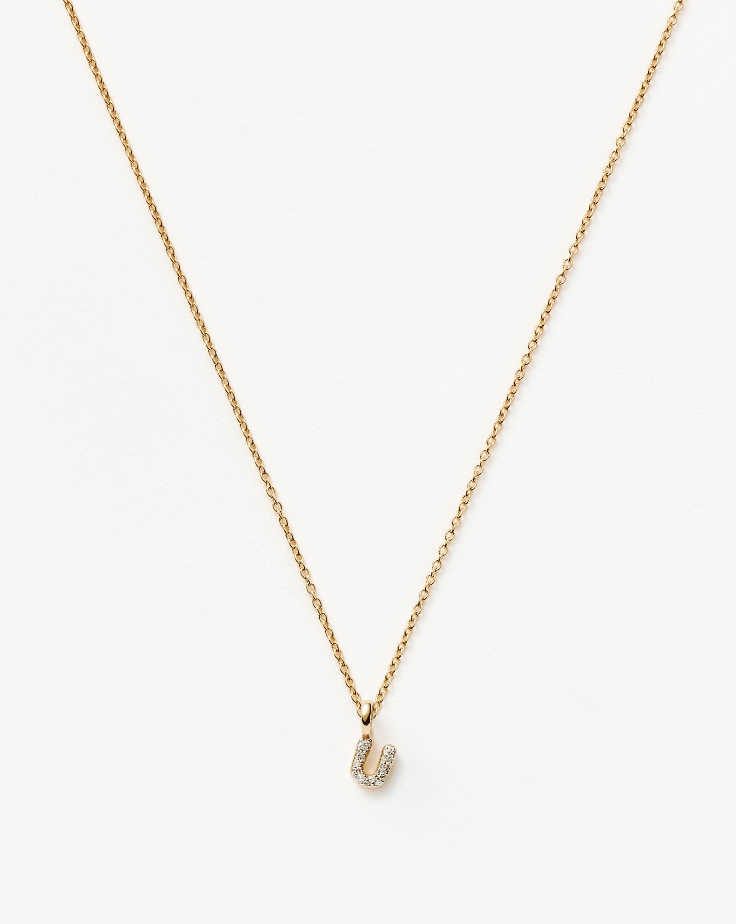 Fine Diamond Initial Mini Pendant Necklace - U | 14k Solid Yellow Gold Plated/Diamond Necklaces Missoma 