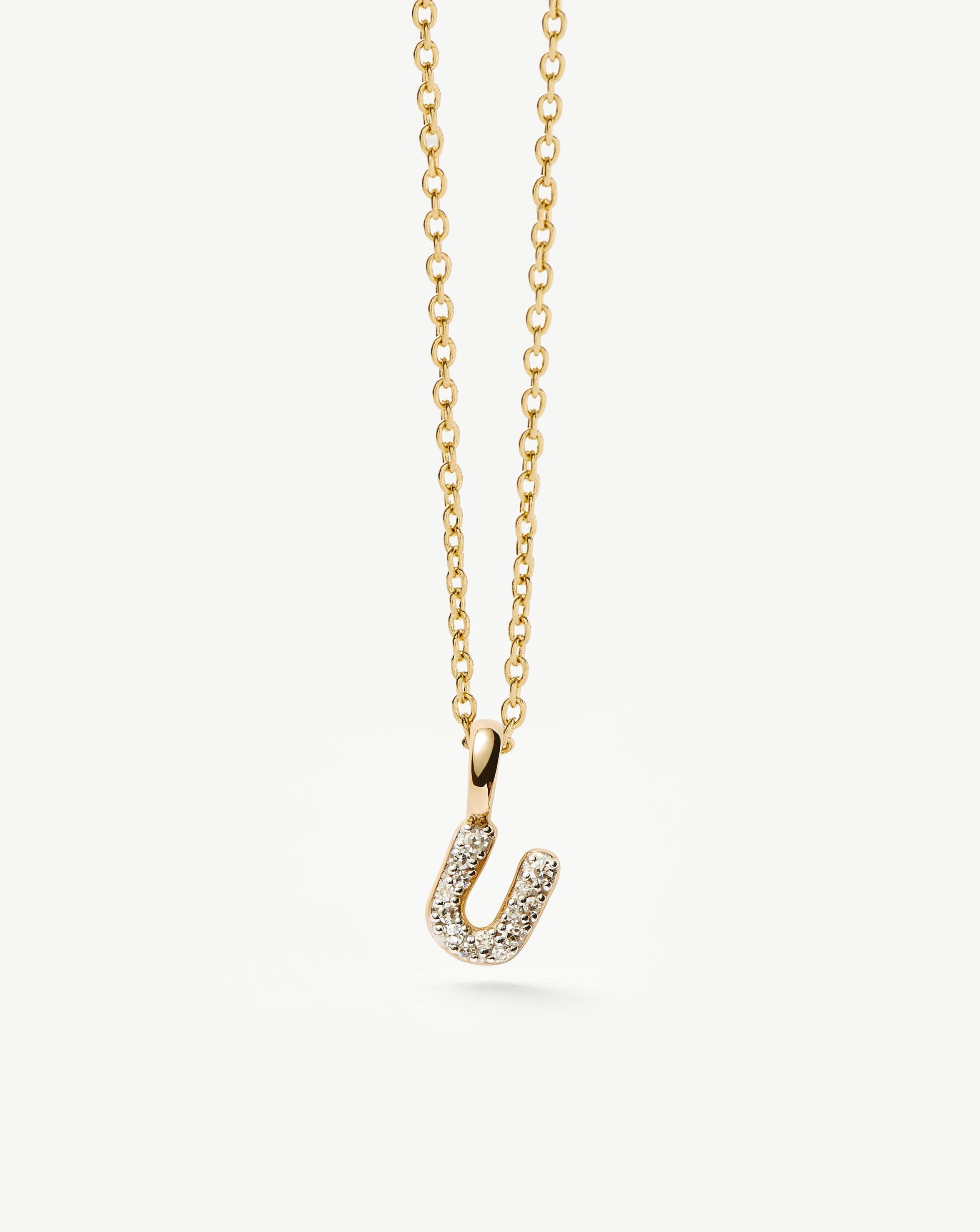 Fine Diamond Initial Mini Pendant Necklace - U | 14k Solid Yellow Gold Plated/Diamond Necklaces Missoma 