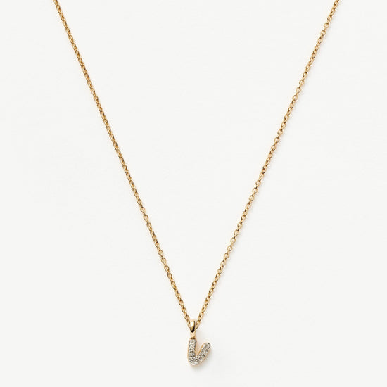 Fine Diamond Initial Mini Pendant Necklace - V | 14k Solid Yellow Gold Plated/Diamond Necklaces Missoma 