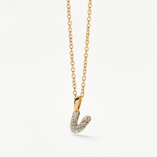 Fine Diamond Initial Mini Pendant Necklace - V | 14k Solid Yellow Gold Plated/Diamond Necklaces Missoma 