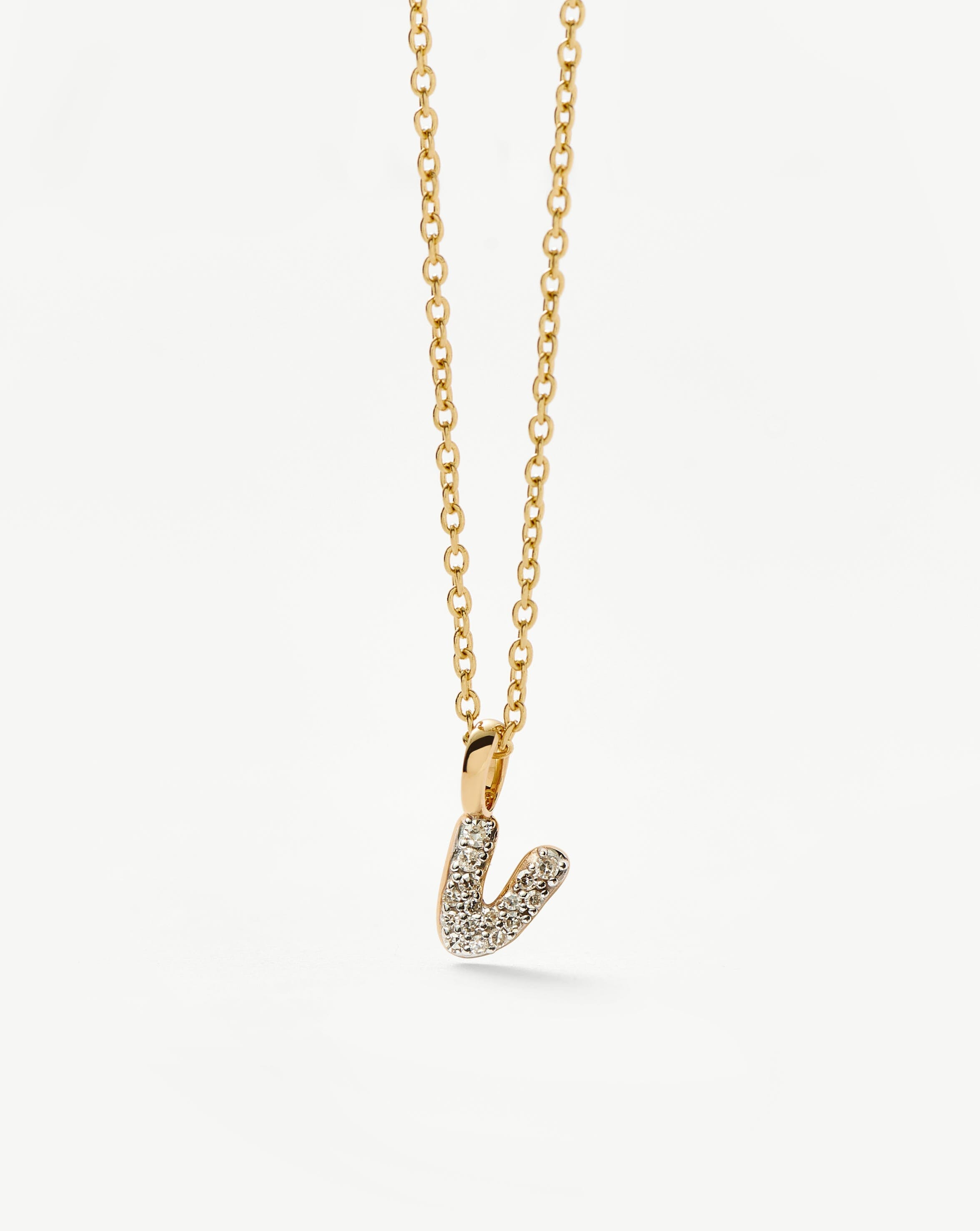 Fine Diamond Initial Mini Pendant Necklace - V | 14k Solid Yellow Gold Plated/Diamond Necklaces Missoma 
