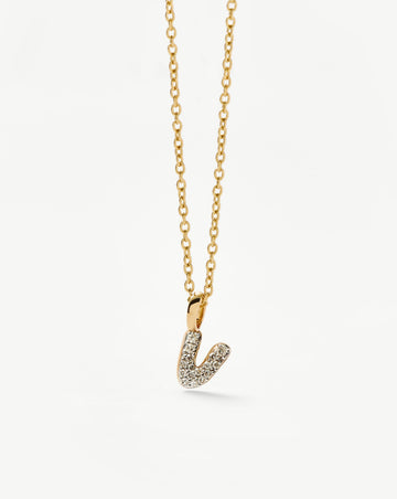 Fine Diamond Initial Mini Pendant Necklace - V | 14k Solid Yellow Gold Plated/Diamond Necklaces Missoma 