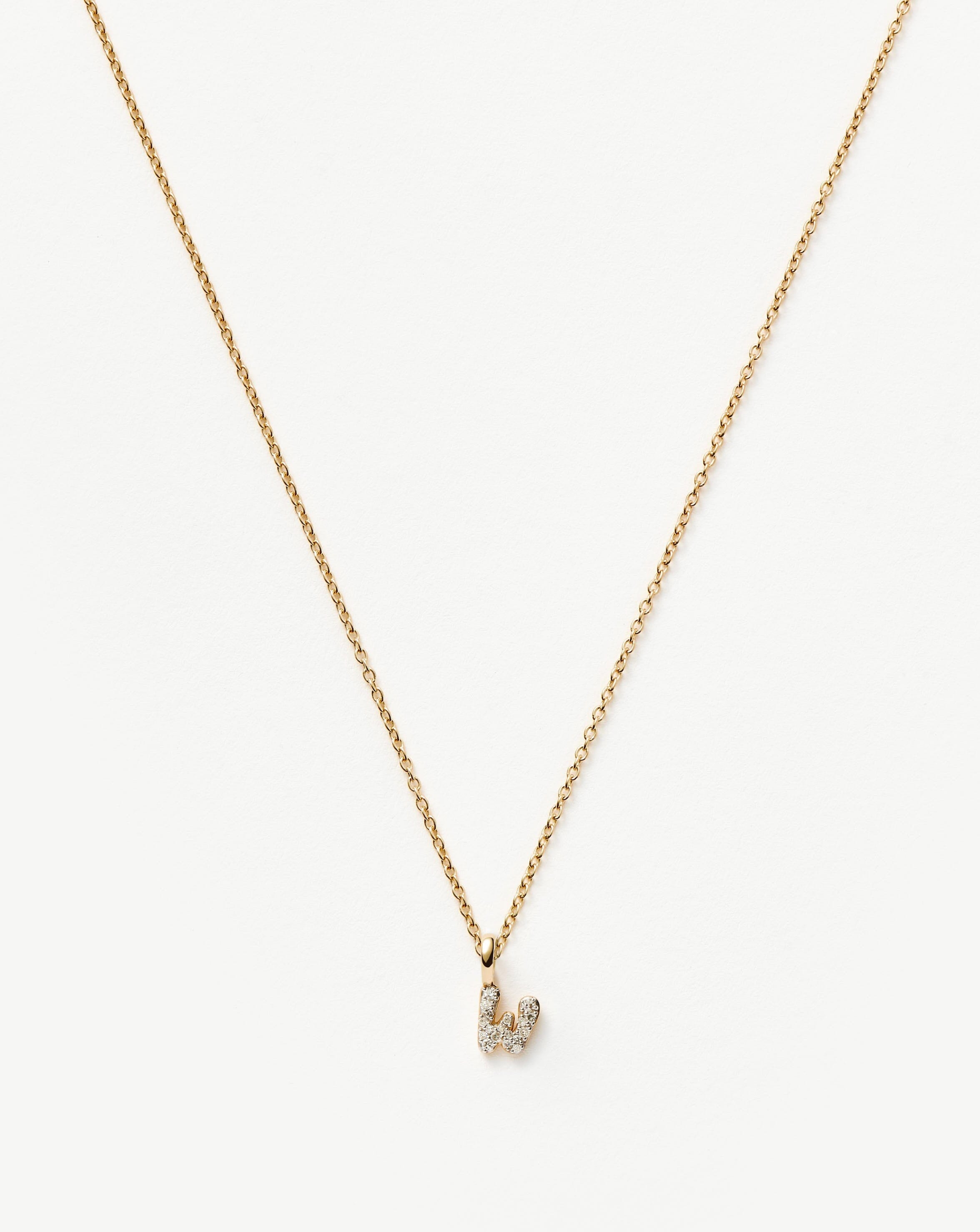 Fine Diamond Initial Mini Pendant Necklace - W | 14k Solid Yellow Gold Plated/Diamond Necklaces Missoma 