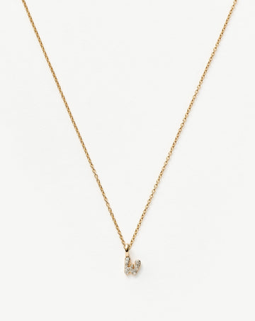 Fine Diamond Initial Mini Pendant Necklace - W | 14k Solid Yellow Gold Plated/Diamond Necklaces Missoma 