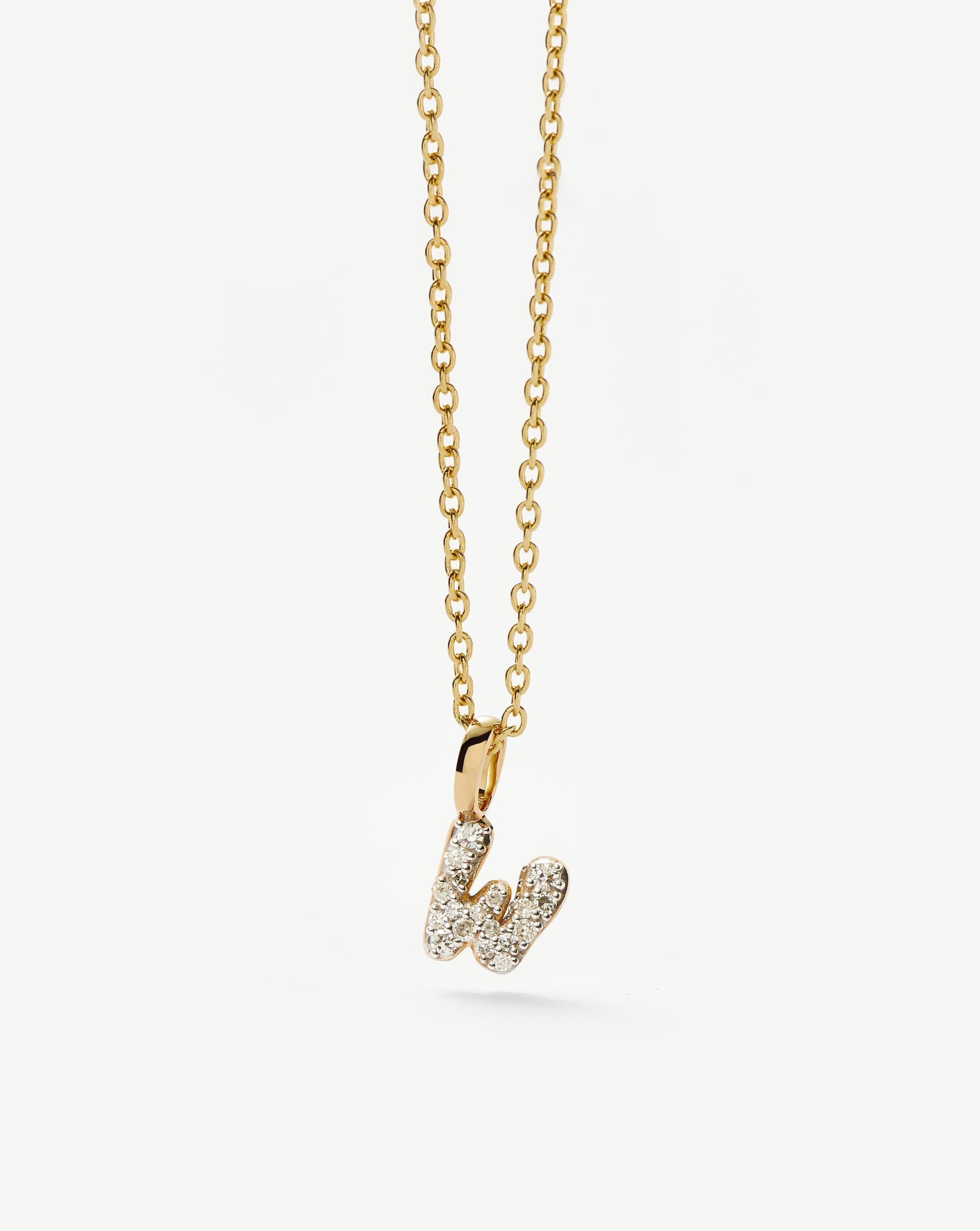 Fine Diamond Initial Mini Pendant Necklace - W | 14k Solid Yellow Gold Plated/Diamond Necklaces Missoma 