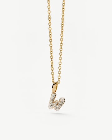 Fine Diamond Initial Mini Pendant Necklace - W | 14k Solid Yellow Gold Plated/Diamond Necklaces Missoma 