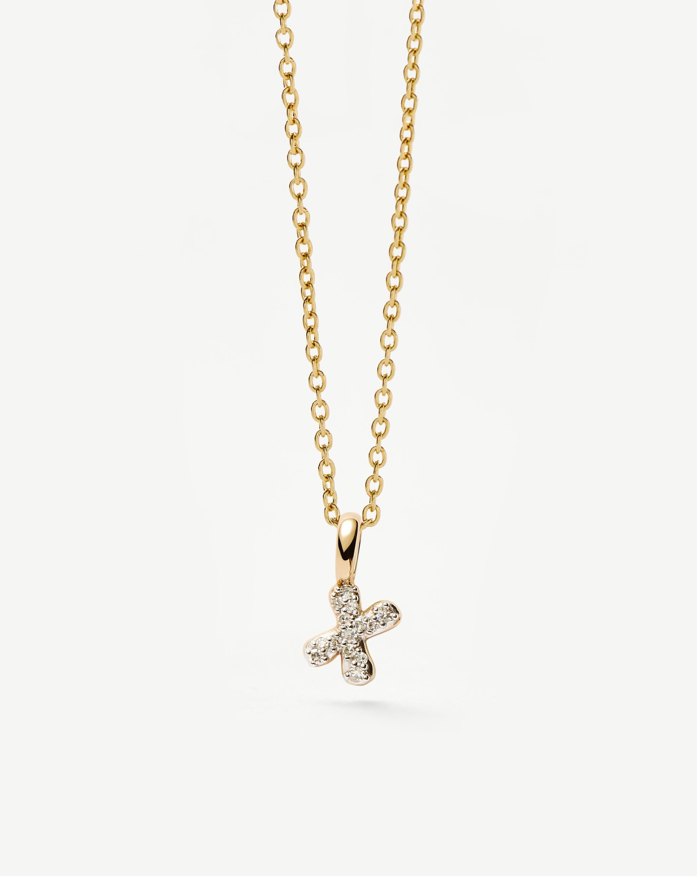 Fine Diamond Initial Mini Pendant Necklace - X | 14k Solid Yellow Gold Plated/Diamond Necklaces Missoma 