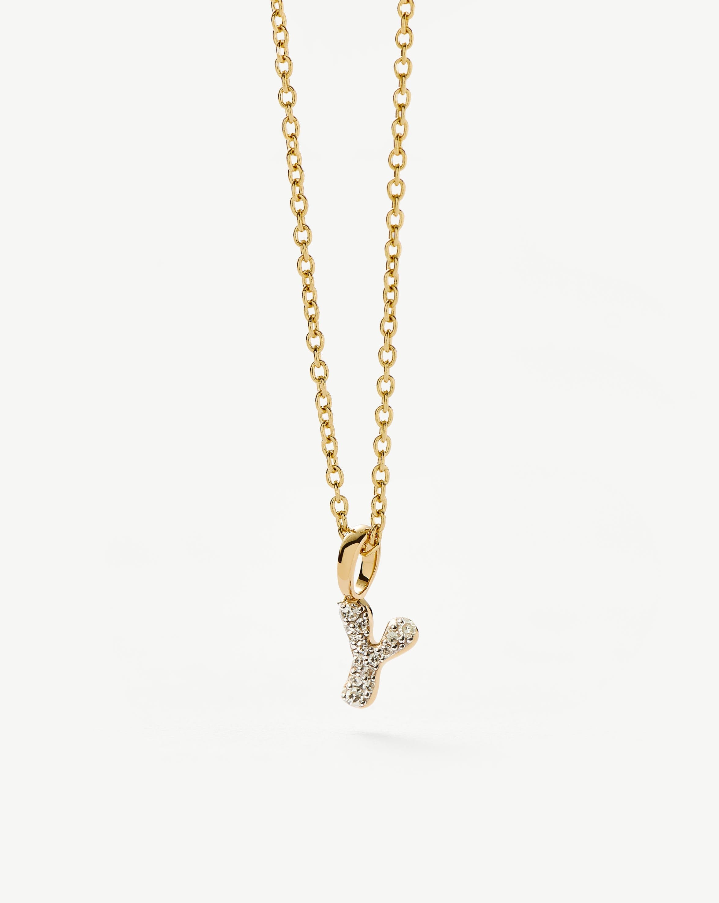 Fine Diamond Initial Mini Pendant Necklace - Y | 14k Solid Yellow Gold Plated/Diamond Necklaces Missoma 