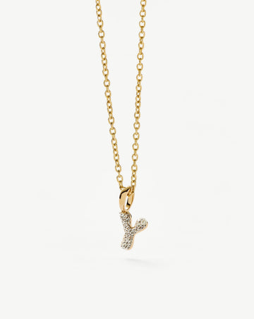 Fine Diamond Initial Mini Pendant Necklace - Y | 14k Solid Yellow Gold Plated/Diamond Necklaces Missoma 