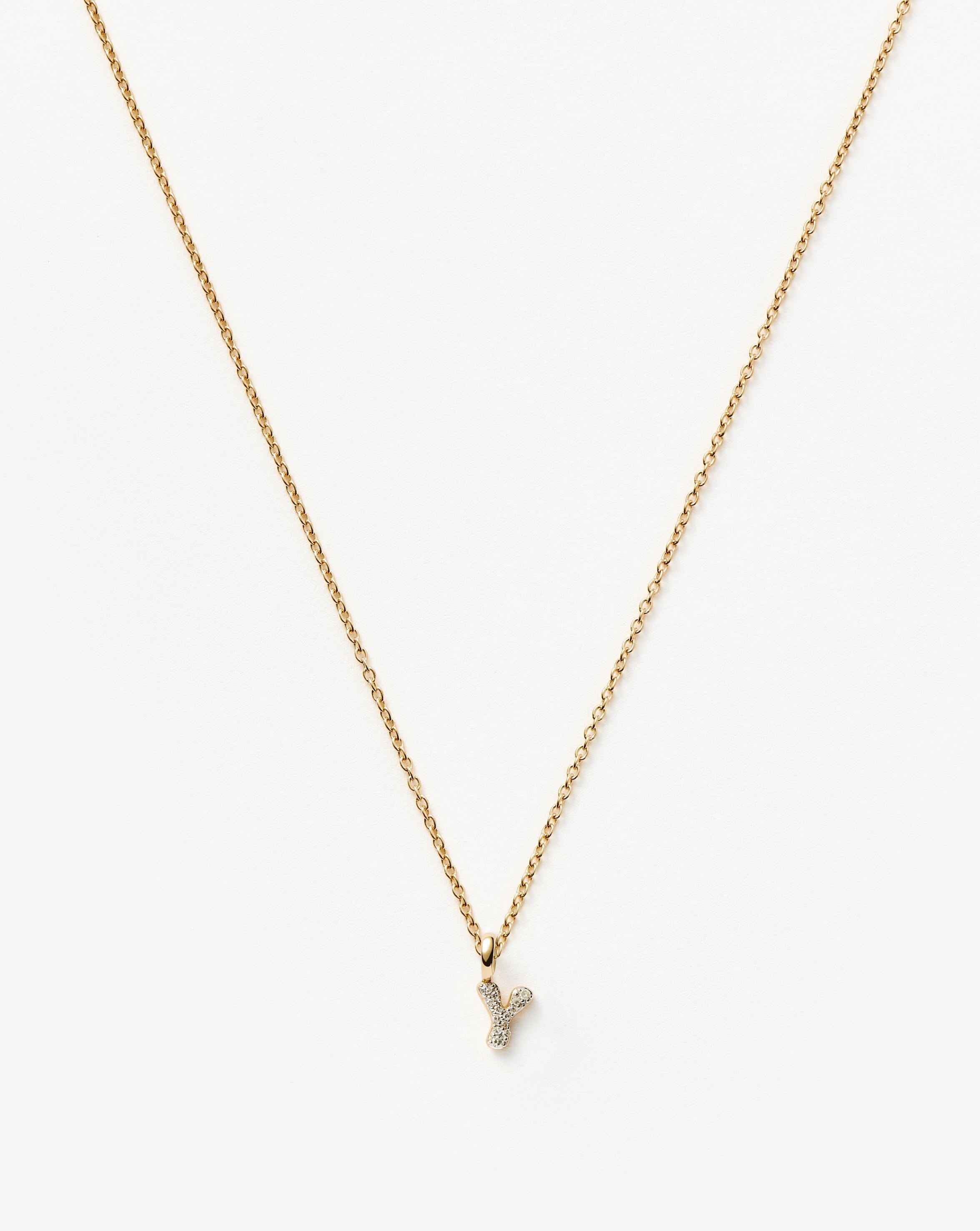 Fine Diamond Initial Mini Pendant Necklace - Y | 14k Solid Yellow Gold Plated/Diamond Necklaces Missoma 