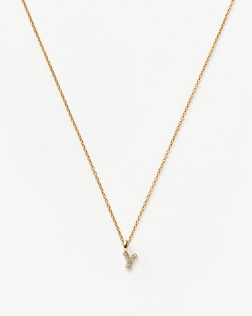 Fine Diamond Initial Mini Pendant Necklace - Y | 14k Solid Yellow Gold Plated/Diamond Necklaces Missoma 