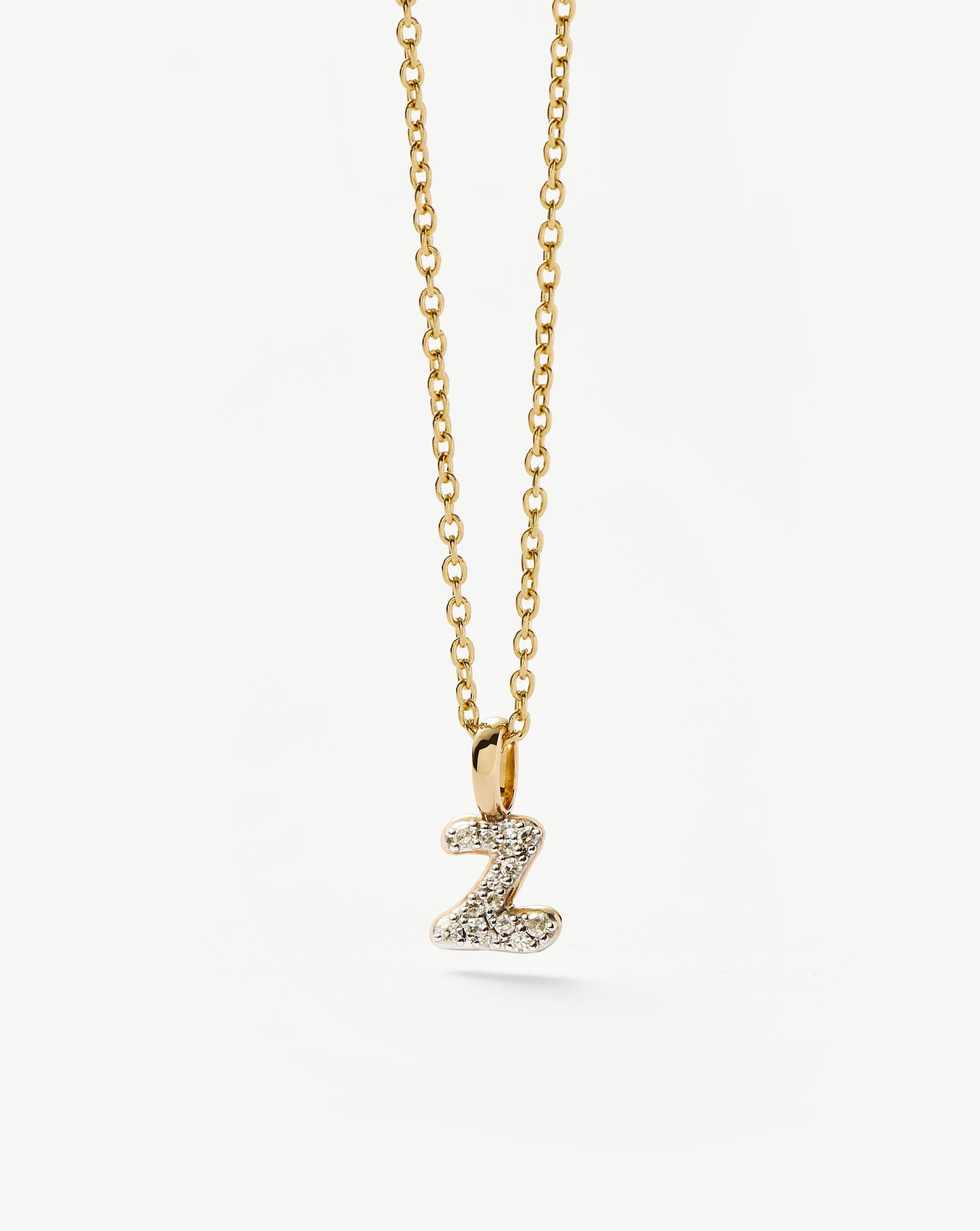Fine Diamond Initial Mini Pendant Necklace - Z | 14k Solid Yellow Gold Plated/Diamond Necklaces Missoma 