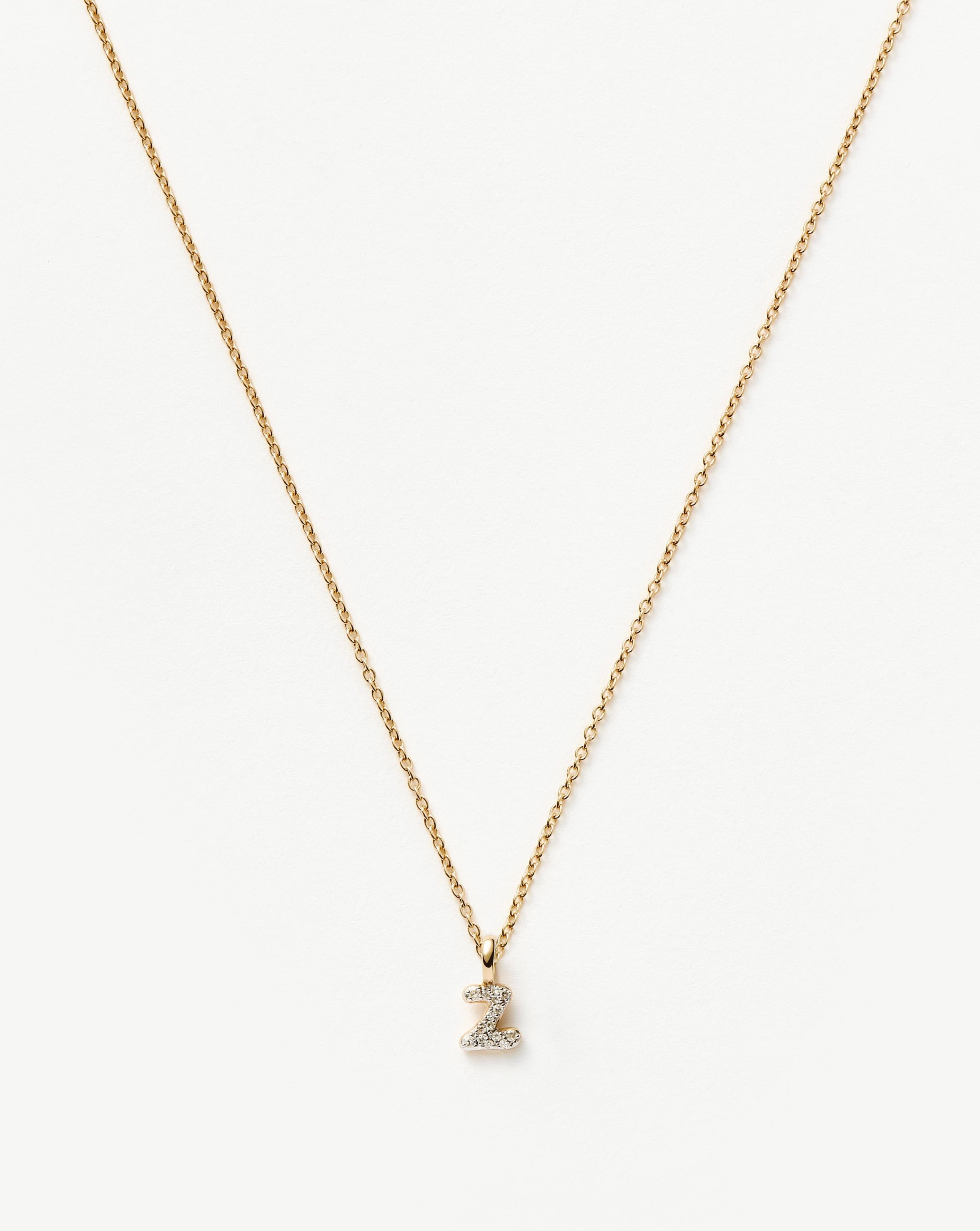 Fine Diamond Initial Mini Pendant Necklace - Z | 14k Solid Yellow Gold Plated/Diamond Necklaces Missoma 