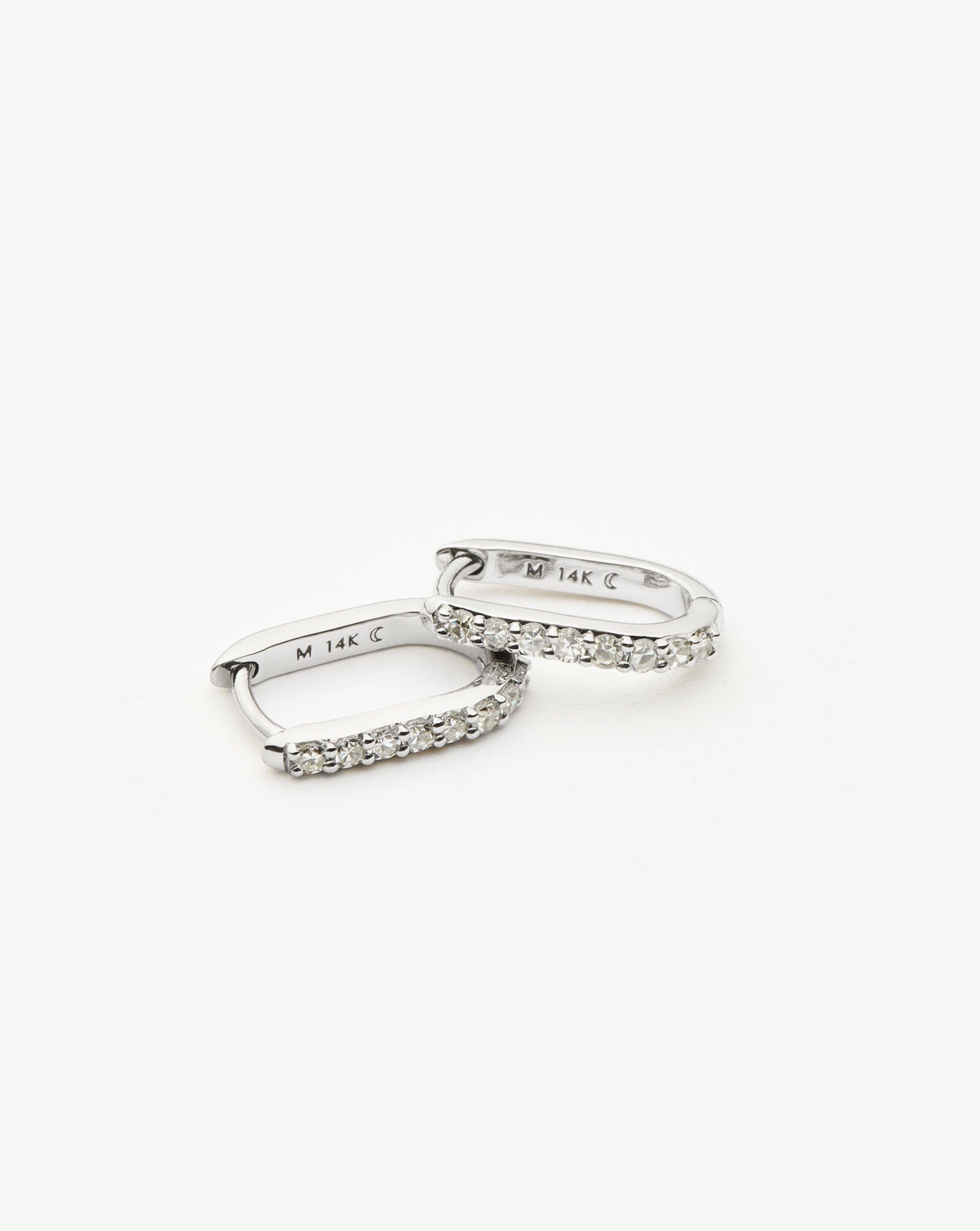 Fine Diamond Ovate Mini Hoop Earrings | 14k Solid White Gold/Diamond Earrings Missoma 