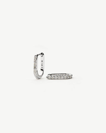 Fine Diamond Ovate Mini Hoop Earrings | 14k Solid White Gold/Diamond Earrings Missoma 