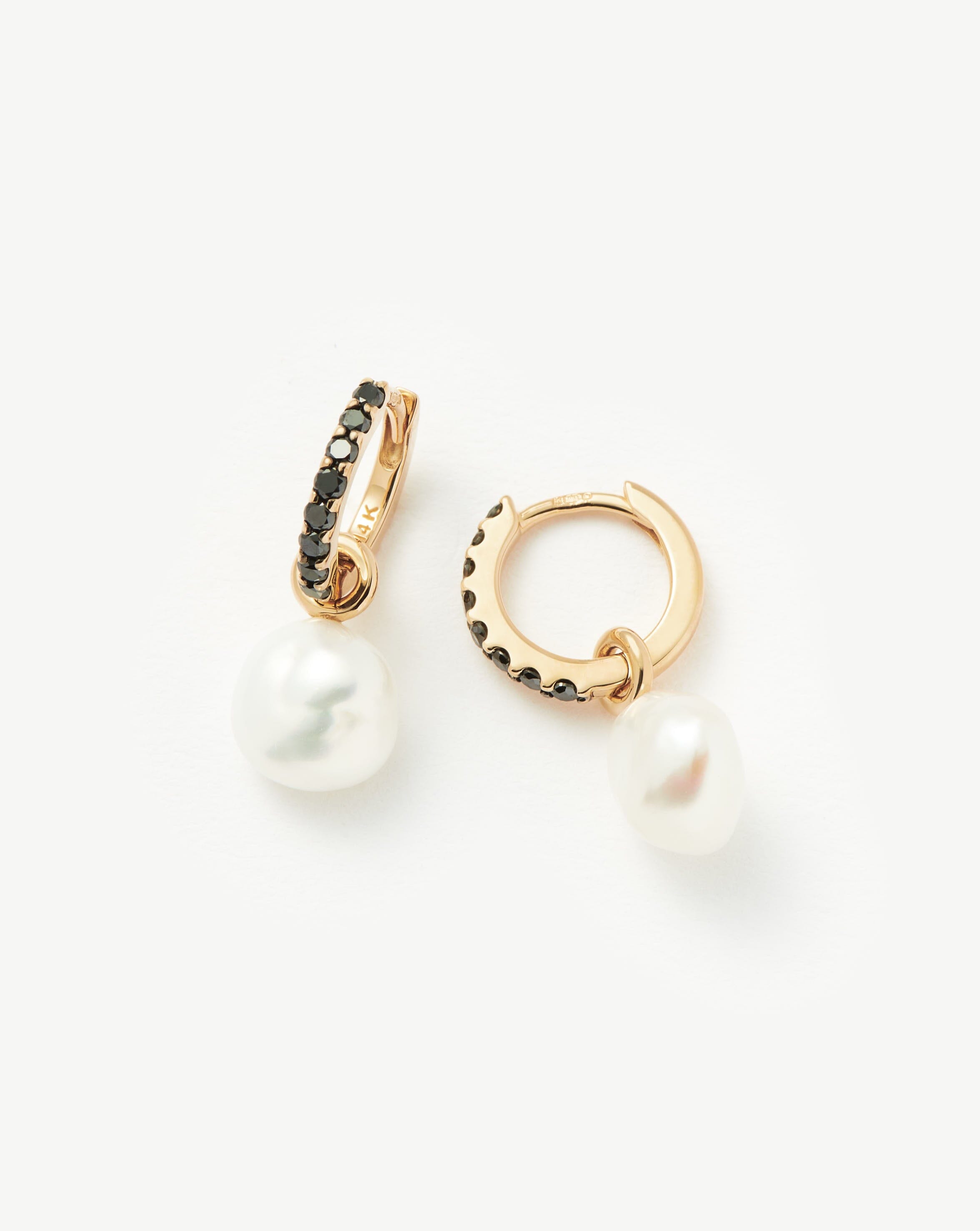 Fine Diamond & Pearl Charm Hoop Earrings | 14ct Solid Gold/Pearl & Black Diamond Earrings Missoma 