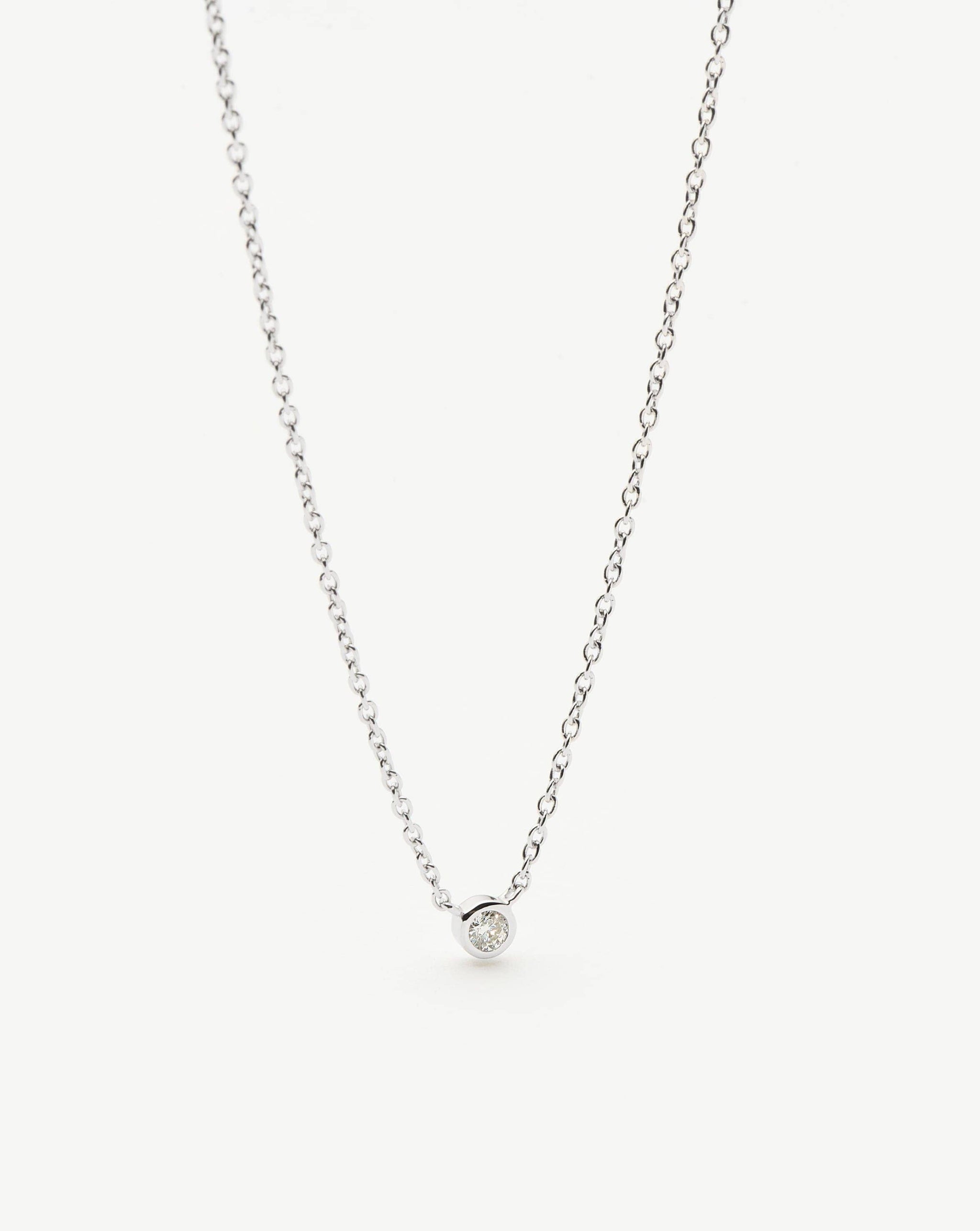 Fine Diamond Solitaire Pendant Necklace | 14k Solid White Gold/Diamond Necklaces Missoma 