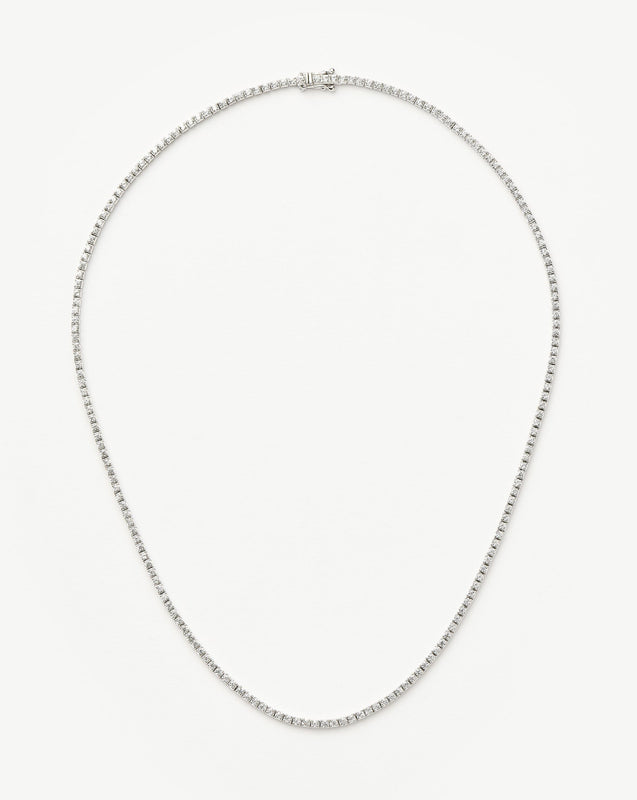 Solid Gold Diamond Tennis Necklace | 14k Solid White Gold Diamond