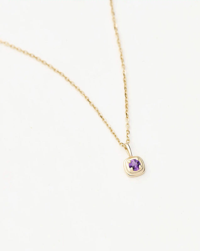 Solid Gold February Birthstone Pendant Necklace | 14k Solid Gold/Amethyst