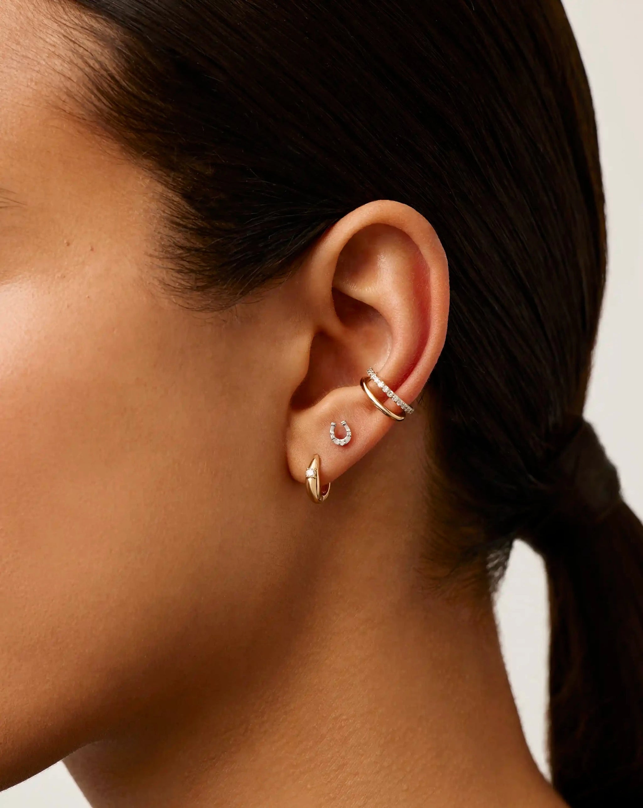 Fine Horseshoe Single Stud Earring | 14k Solid Gold/Diamond Earrings Missoma 