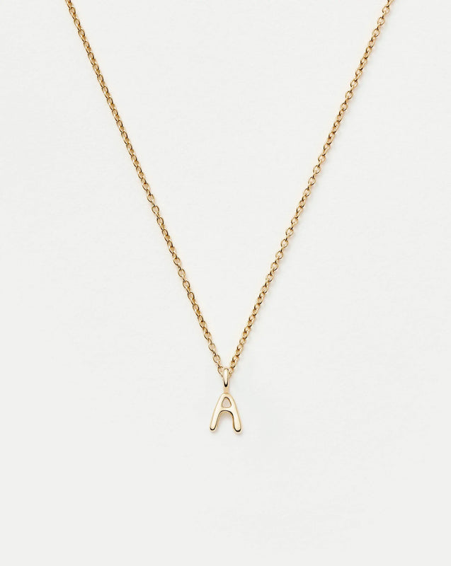 Solid Gold Initial Mini Pendant Necklace - A | 14k Solid Gold