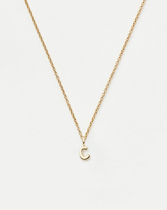 Solid Gold Initial Mini Pendant Necklace - C | 14k Solid Gold