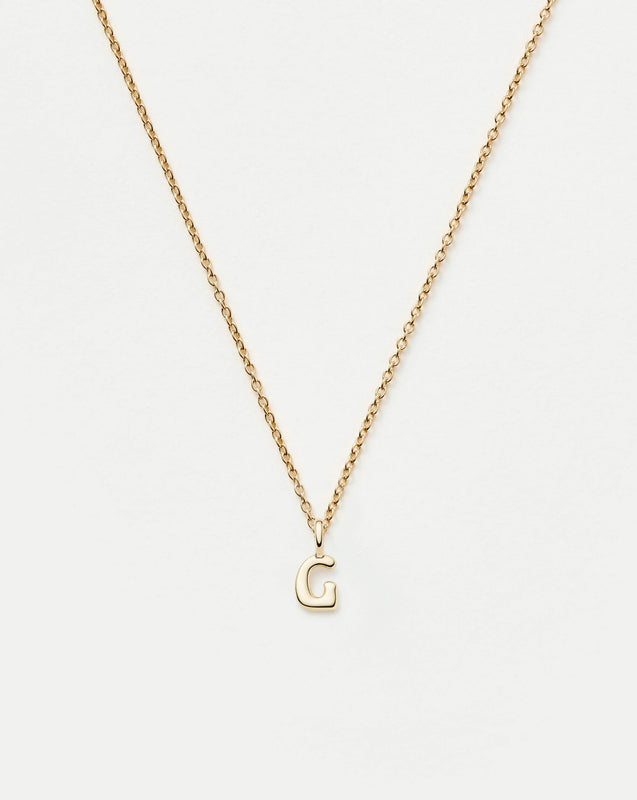 Solid Gold Initial Mini Pendant Necklace - G | 14k Solid Gold